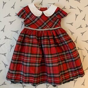 Blueberi Boulevard Red and White Plaid Tartan girls Dress. Size 3T